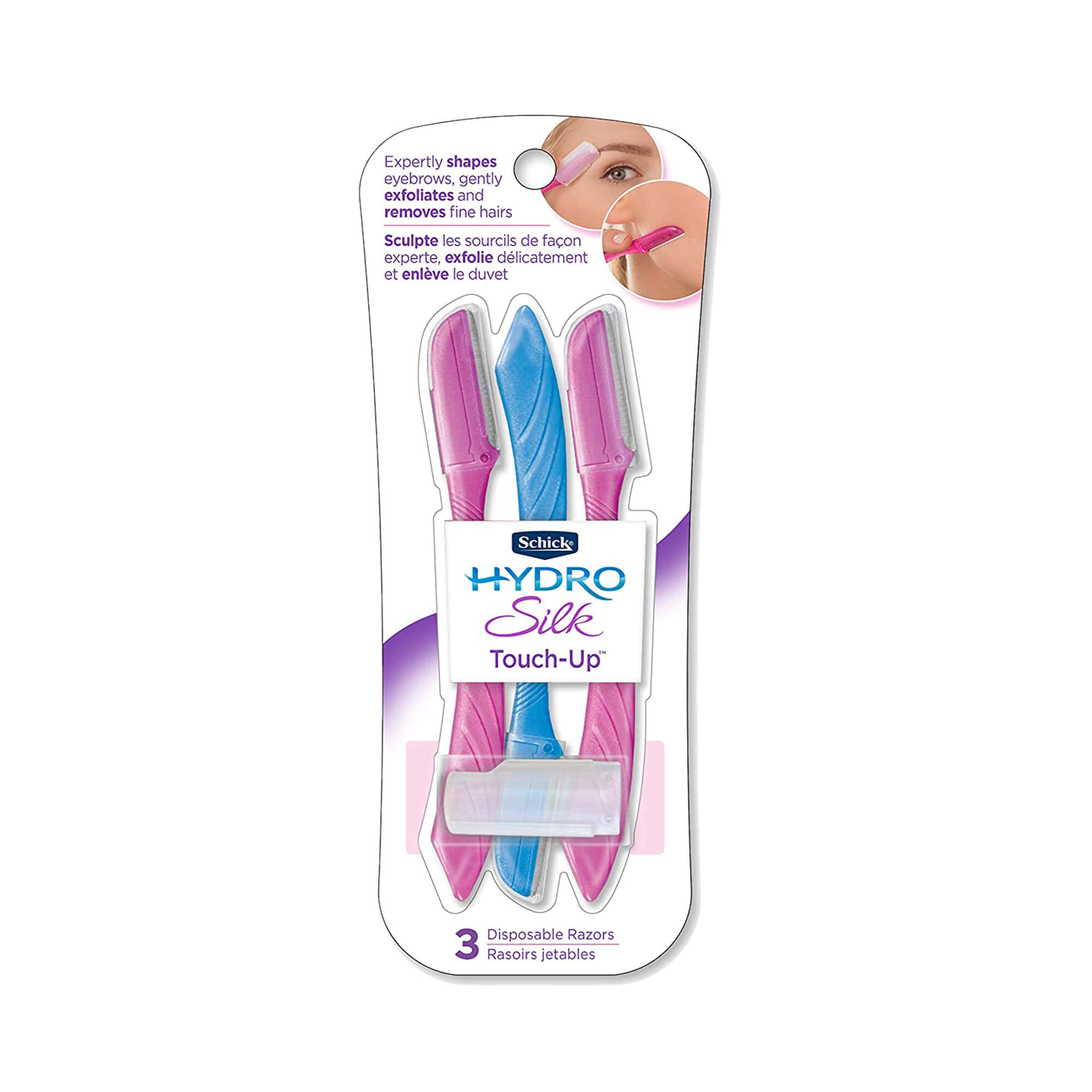 Schick Hydro Silk Touch-Up Multipurpose Exfoliating Dermaplaning Tool with Precision Cover, 3 Count